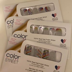 3 sets of rainbow glitter color street nails
